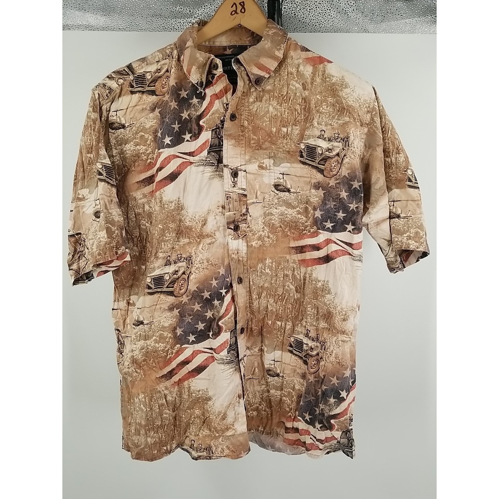 North River Mens US Military Print Short Sleeve Button Up Shirt Large Patriotic